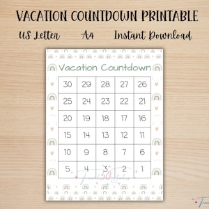 Urlaubs Countdown Regenbogen zum Ausdrucken: 30 Tage Reise Count Down für Reisende