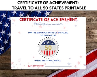 Traveled to All 50 States Certificate of Achievement