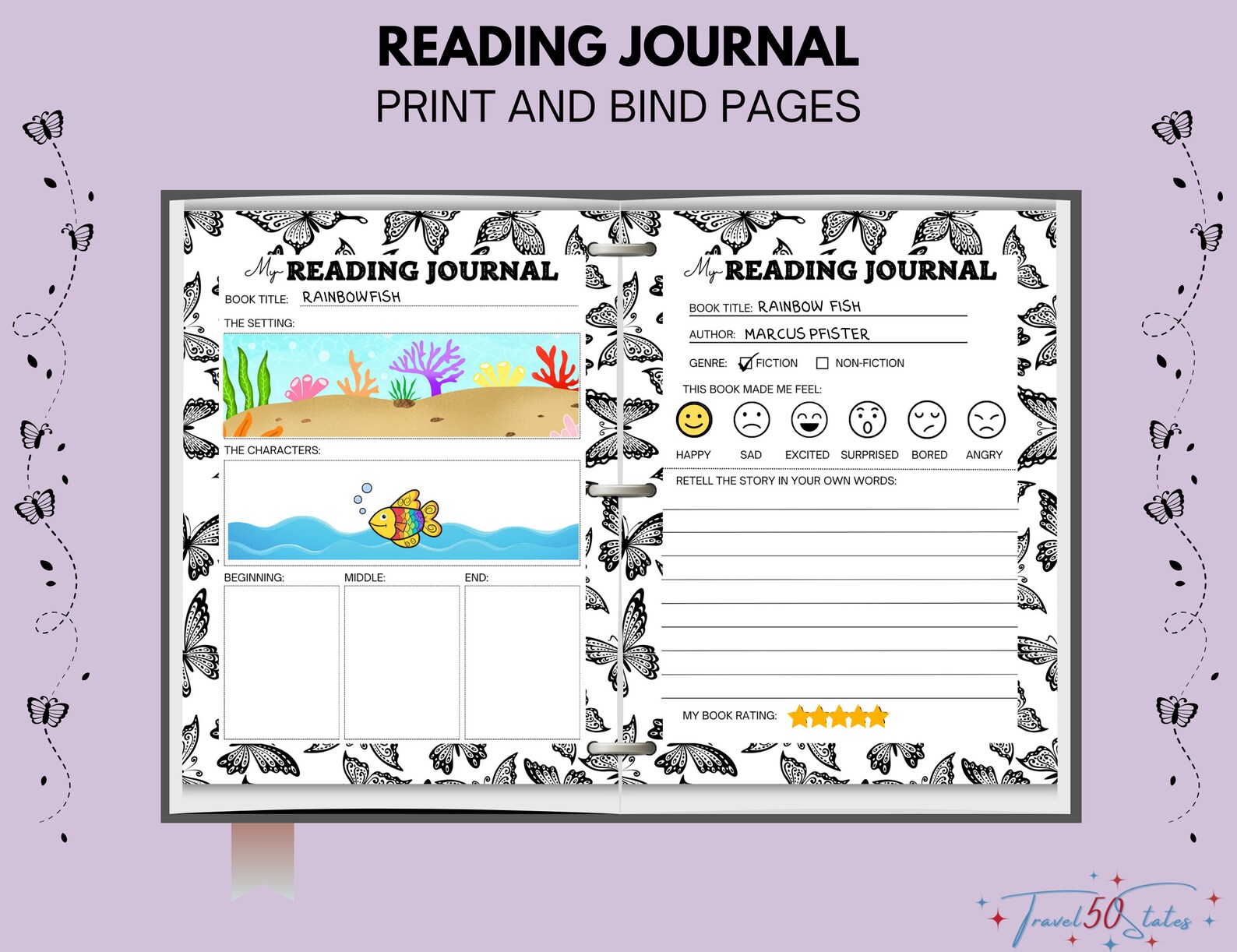 Butterfly Reading Journal Printable Bundle Book Log, Reading Tracker