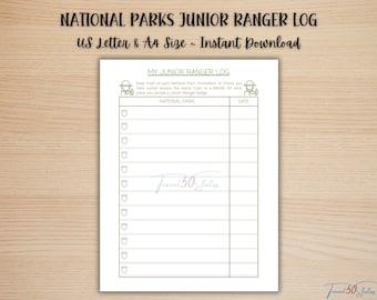 Junior Ranger Badge Tracker: National Park Kids Travel Log (PDF Printable)