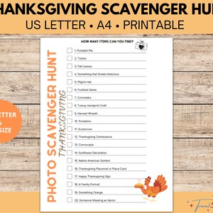 Thanksgiving Photo Scavenger Hunt Printable Game, Instant Download