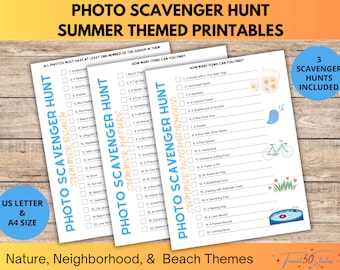 Summer Photo Scavenger Hunt Printables - Beach, Nature, and Neighborhood Games for Kids, Teens, Adults - Parties, Icebreakers, Team Building