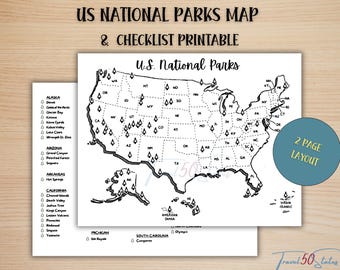 Mapa de Parques Nacionales de EE. UU.: Rastreador de viajes imprimible