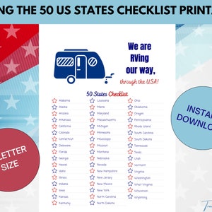 RV Travel USA Bucket List, 50 USA Checklist, Camper Van RV Tracker, USA Reise, Camping druckbar, Road Trip