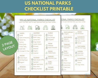 US National Parks Checklist, Journal Pages, National Parks Challenge, Printable Travel Checklist, US Letter Size