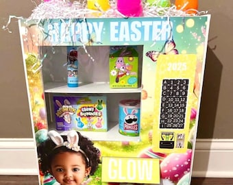 Máquina expendedora de Pascua editable, descarga digital instantánea, cesta de Pascua DIY, caja de golosinas para niños personalizable.