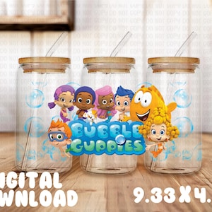 Bubble Friends Cup Wrap PNG: 16oz Libbey Can Design (Digital Download