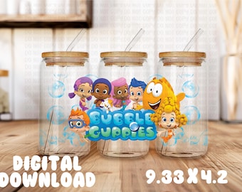 Bubble Friends Cup Wrap PNG: 16oz Libbey Can Design (Digital Download
