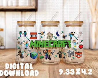Pixel Craft Cup Wrap PNG: Mine People Design, 16oz Libbey Can (Digital Download)
