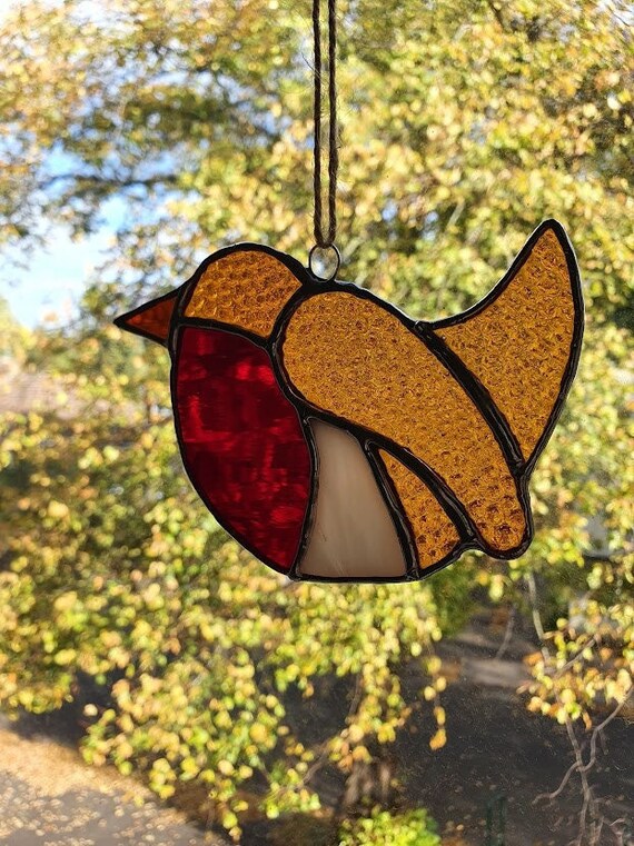 Stained Glass Robin Suncatcher / Window Art / Colourful Window Etsy UK
