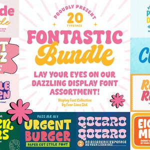 Fontastic Bundle - Retro Fonts, Fonts for Cricut, Procreate Fonts, Groovy Font, 70&#39;s Font, Cool Font, Crafty Font, Modern, Versatile