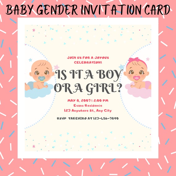 Gender Reveal Invitation Card Digital Printable and Editable - Etsy