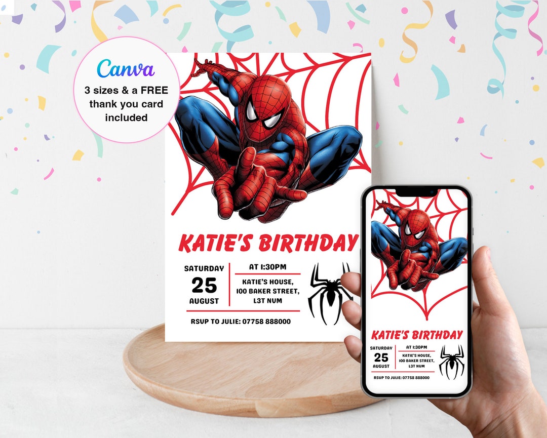 Spiderman Birthday Invitation Template, Printable Superhero Birthday