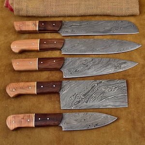 Kundenspezifisches handgemachtes Kochmesser-Set von 5 Stück - Damaststahl Kochmesser