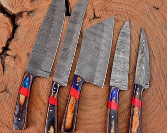 Custom Handmade Chef knife set of 5 pcs- Damascus Chef knife set