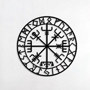 arte de pared de metal vegvisir, signo de pared de brújula vikinga, decoración de pared de metal, ideas de regalo, diseño de pared de metal