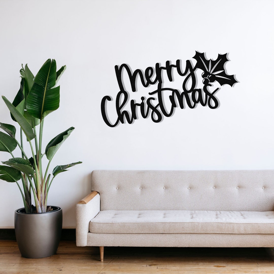 Merry Christmas Metal Wall Decoration, Black Christmas Metal Wall Sign ...