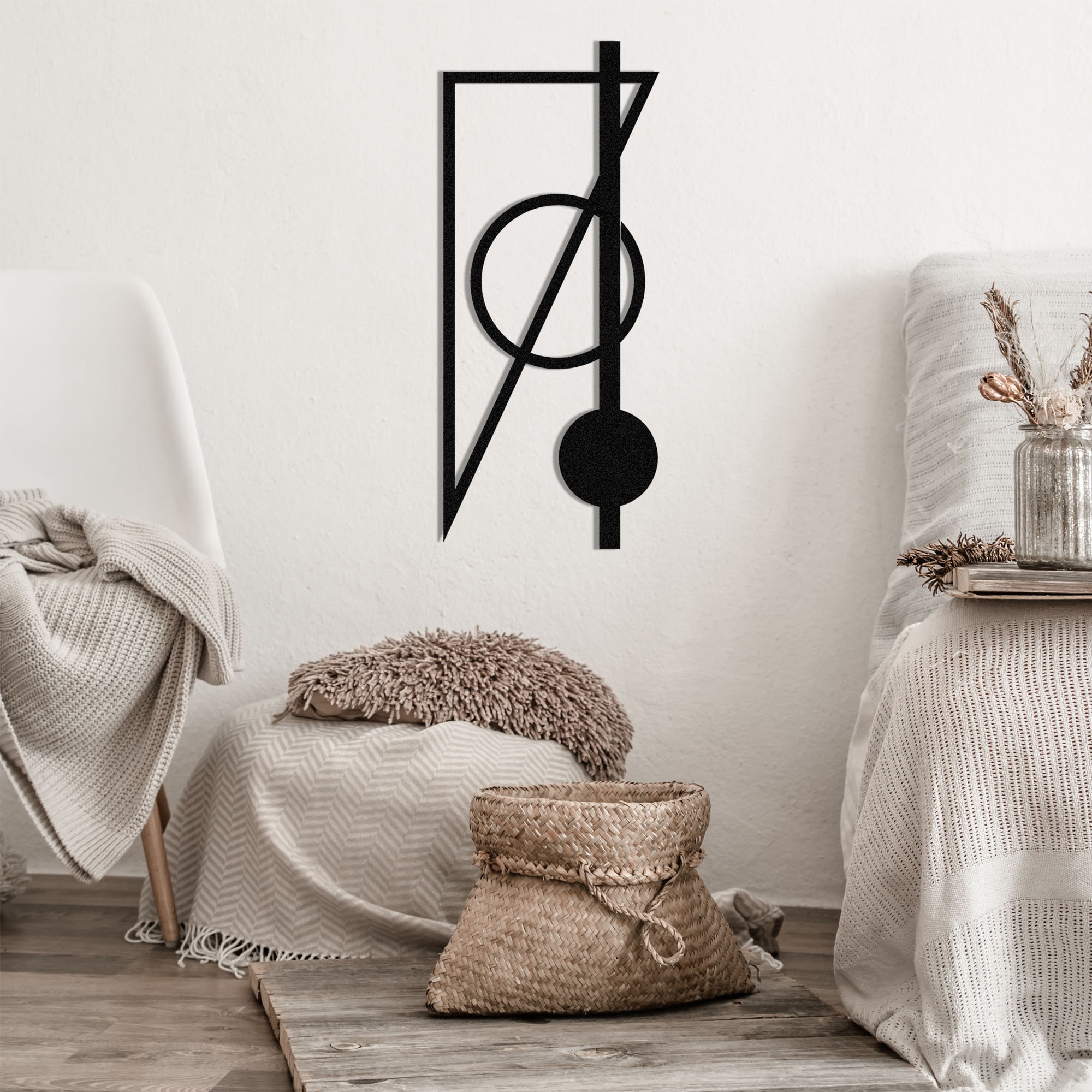 Geometric Shapes Metal Wall Art, Black Minimalist Wall Decor, Black