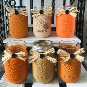 Herbst bemalte Einmachgläser / Mason Jar Dekoration / Mittelstücke