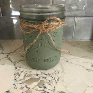 Distressed Mason Jar - Wide Mouth- with Twine Bow