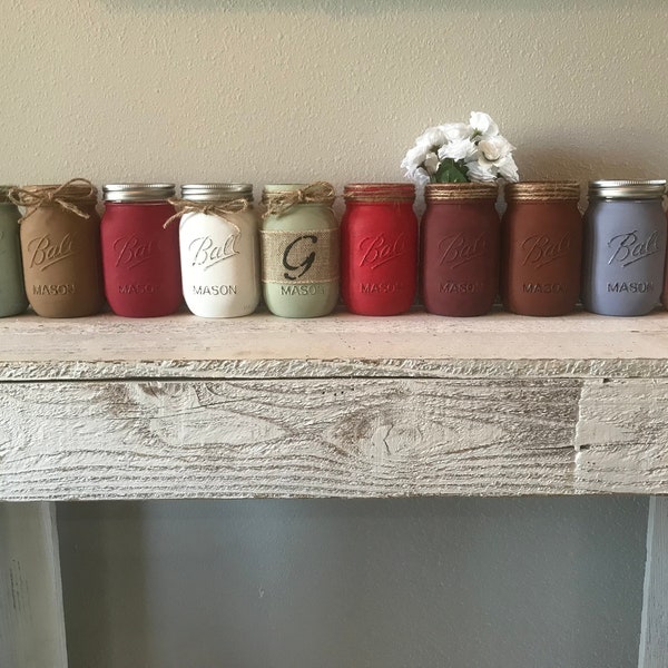 Hand Painted Distressed Mason Jars/ Centerpieces/ Mason jar decoration/ farmhouse decoration/ weddings/ birthdays/ bridal showers