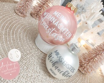 Personalisierte Weihnachtskugel Babys erstes Weihnachten | Christbaumkugeln mit Spruch | Baby's Weihnachtsgeschenk | Weihnachten zu dritt