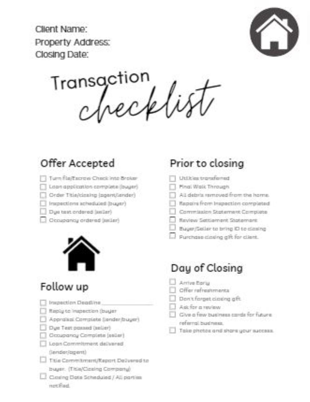 Real Estate Agent Check List Etsy