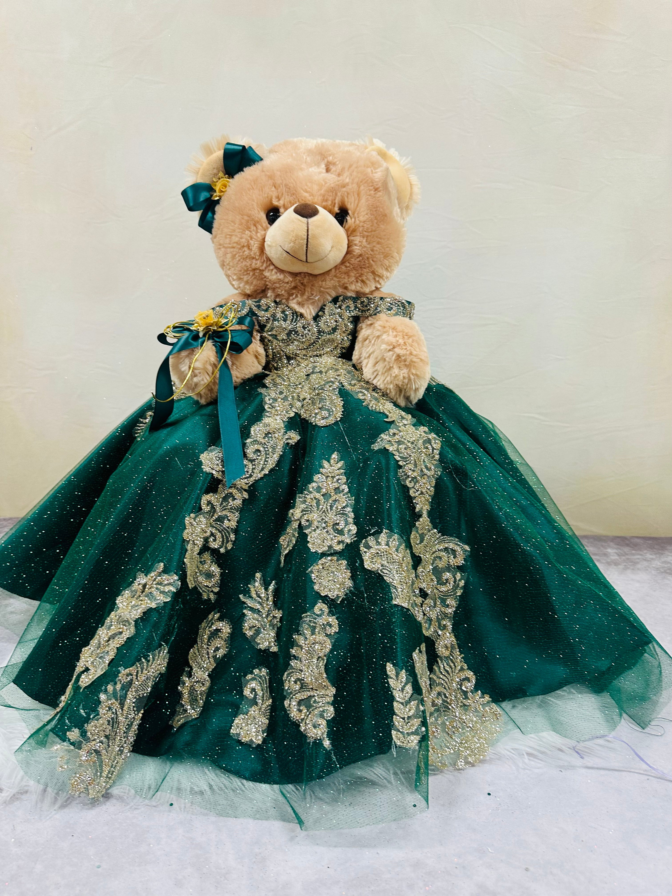 Green Quinceanera Teddy Bear Dress