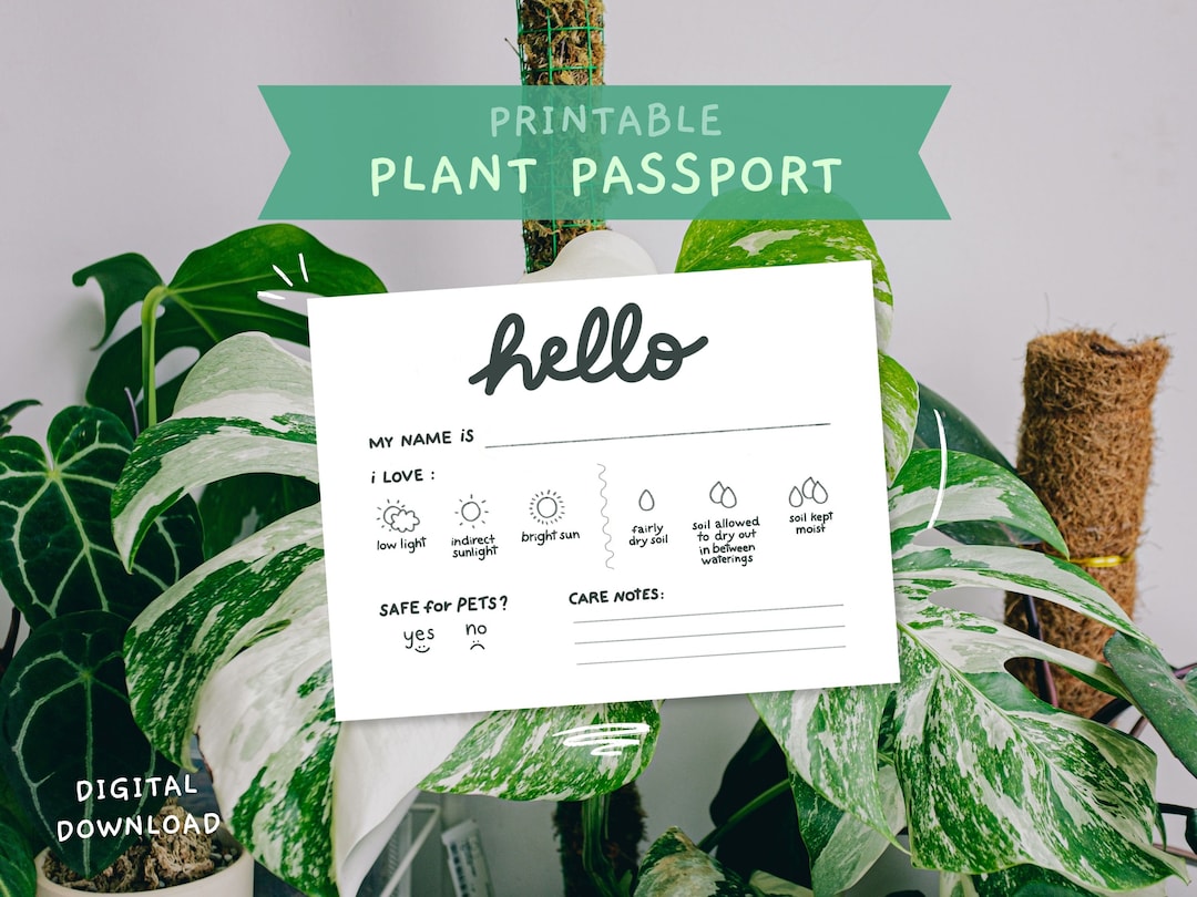 Printable Plant Tag Passport, Fillable Blank Care Instruction Card for ...