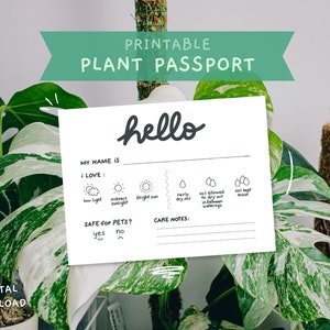 Afdrukbaar plantenpaspoort, informatiekaart voor plantenverzorging, cadeau voor tuinier, kantoorbenodigdheden voor plantenwinkels