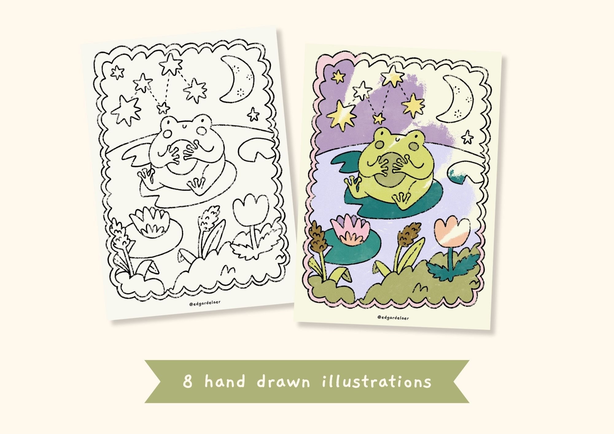 8 X COLORING BOOK SHEETS Printable Hand Drawn Illustrations - Etsy