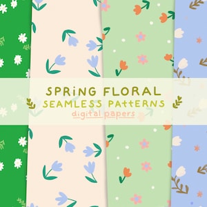 4 x SPRING FLORAL papier numérique, pattern fleurs, motif continu de fleurs, scrapbooking et artisanat printemps été, usage commercial