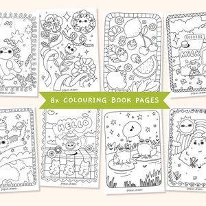 8x COLORING BOOK SHEETS, printable hand drawn illustrations, for adults and kids, cute and cosy hygge activity bundle, coloring book