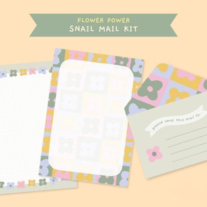 SET D'ÉCRITURE IMPRIMABLE Flower Power inspiré des 60s papier à lettres et enveloppe diy, motif floral hippie vintage, kit de correspondance
