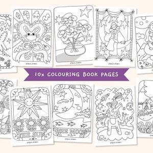 10x PAGES DE COLORIAGE imprimables, livre de coloriage dessiné à la main pour adultes et grands enfants