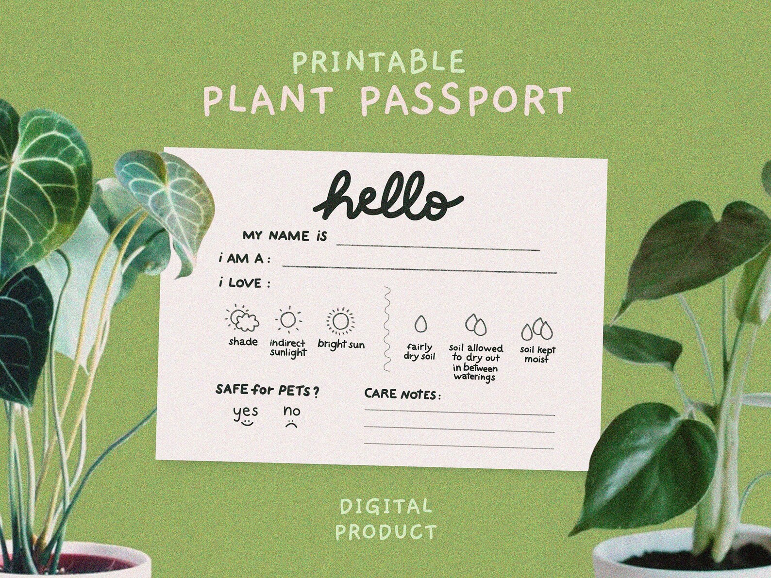 Printable Plant Tag Passport, Fillable Blank Care Instruction Card for ...