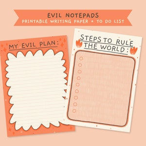 EVIL STATIONERY Printable notepad and to-do list, my evil plan + steps to rule the world diy note paper