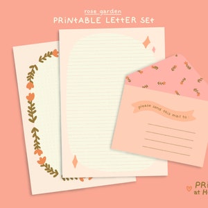 Druckbares Schreibset, DIY-Umschlag, Briefpapier, druckbares Briefpapier, Post, gemütliches Scrapbook Frühling Sommer, florales Brieffreund-Set