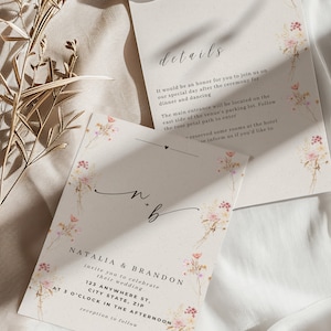 DIY Pink Wildflower Wedding Invitation Template, Digital Canva Template, Wedding Invitation, Canva Wedding Invitation, Wildflower Invitation