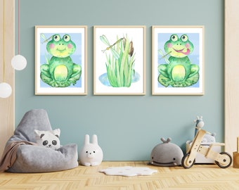 Kids Room Frog Printable Wall Art Collection, Nursery, Childs Room