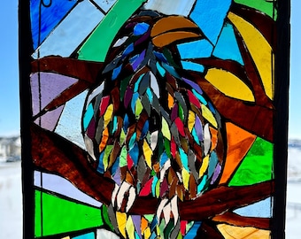 Raven mosaic stained glass