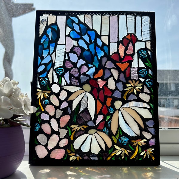Spring flowers stained glass mosaic