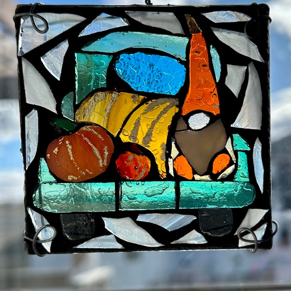 Gnome in Truck mosaic stained glass