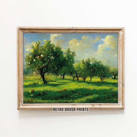 Apple Tree Field apple Tree Wall Artapple Tree Painting Etsy