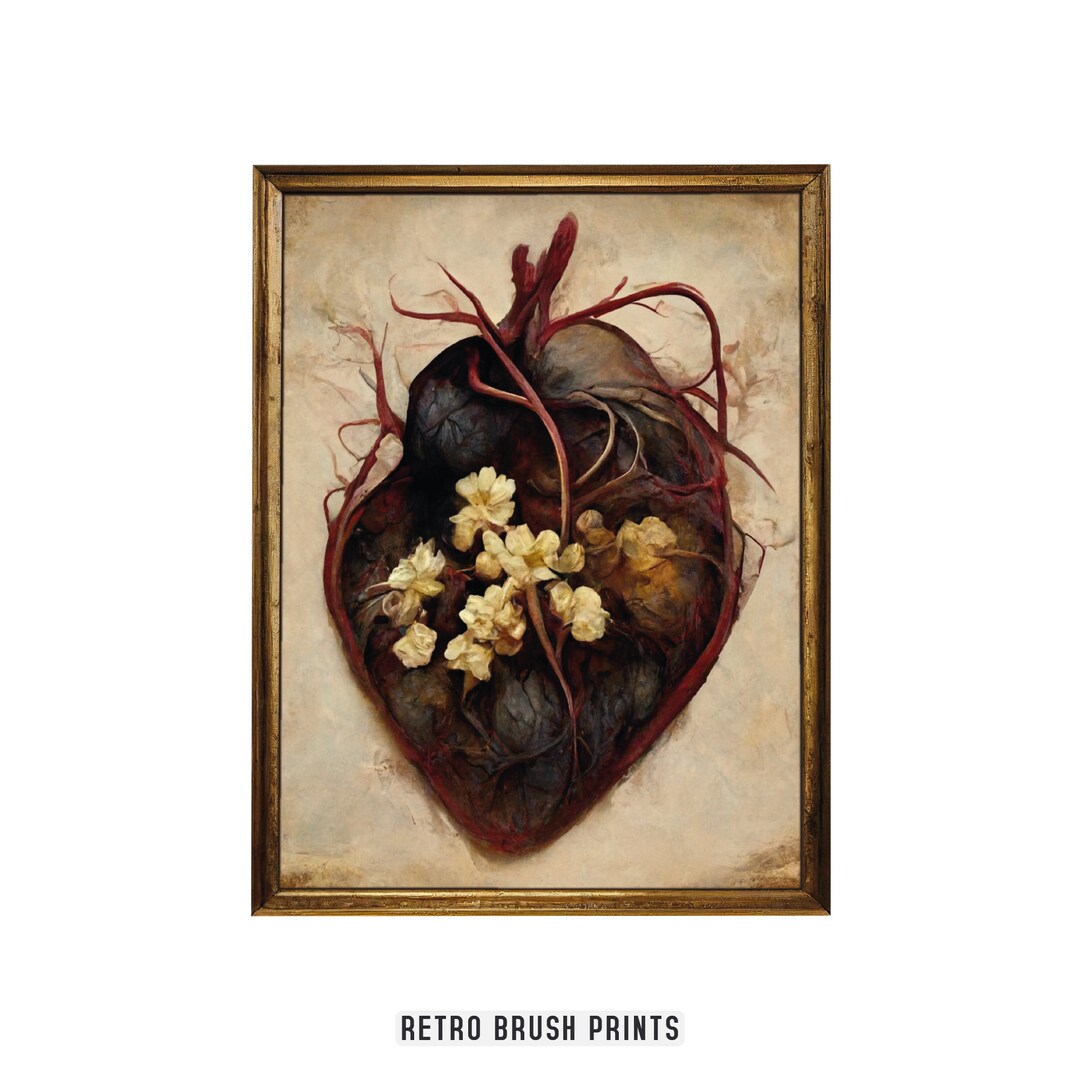 Flowers in Heart Dark Academia Style Wall Art for Print Oil Painting ...