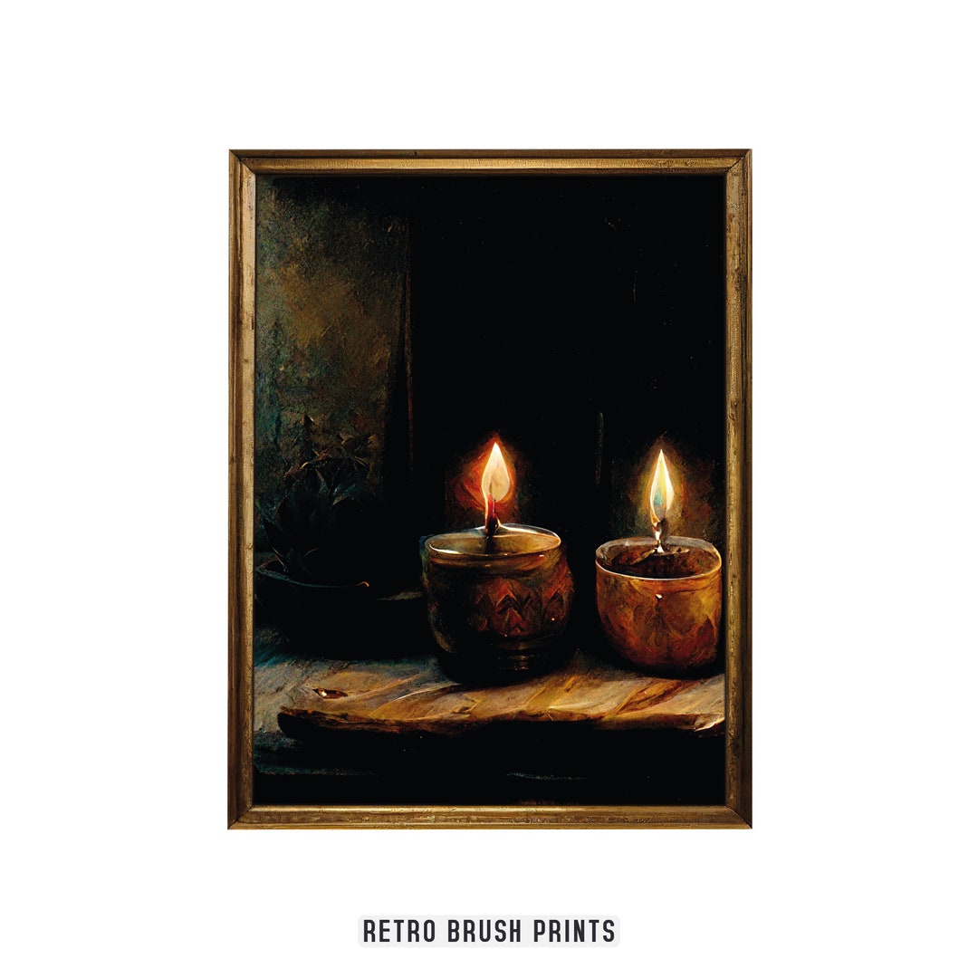 Gothic Burning Candles Oil Painting Dark Academia Home Decor Etsy