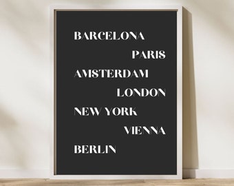Barcelona, Paris, Amsterdam, London, New York, Vienna, Berlin. World Capitals Destinations Wall Art. Minimalistic Zen Living Room Wall Art.