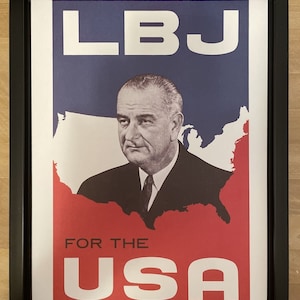 Affiche de campagne présidentielle encadrée, Lyndon Johnson, démocrate, 1964