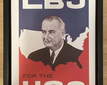 Affiche de campagne présidentielle encadrée, Lyndon Johnson, démocrate, 1964
