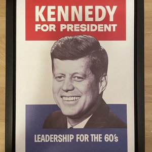 Framed presidential campaign poster, john f kennedy, democrat, 1960